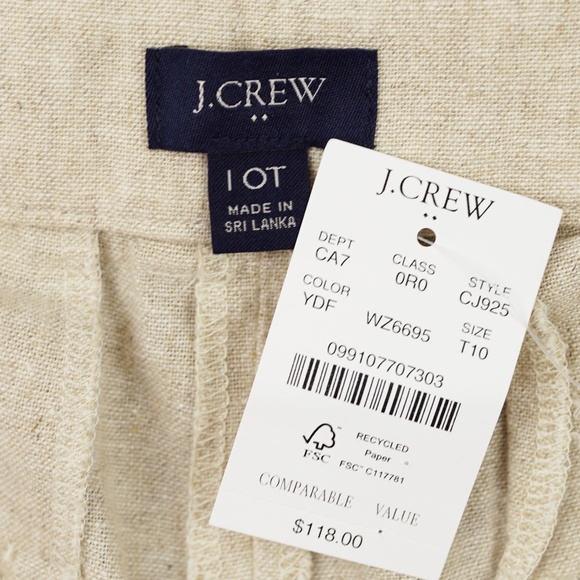 New JCREW Size 10 Tall Linen Blend Remy High-Rise Wide-Leg Pant Flax $118 CJ925 - Picture 3 of 3